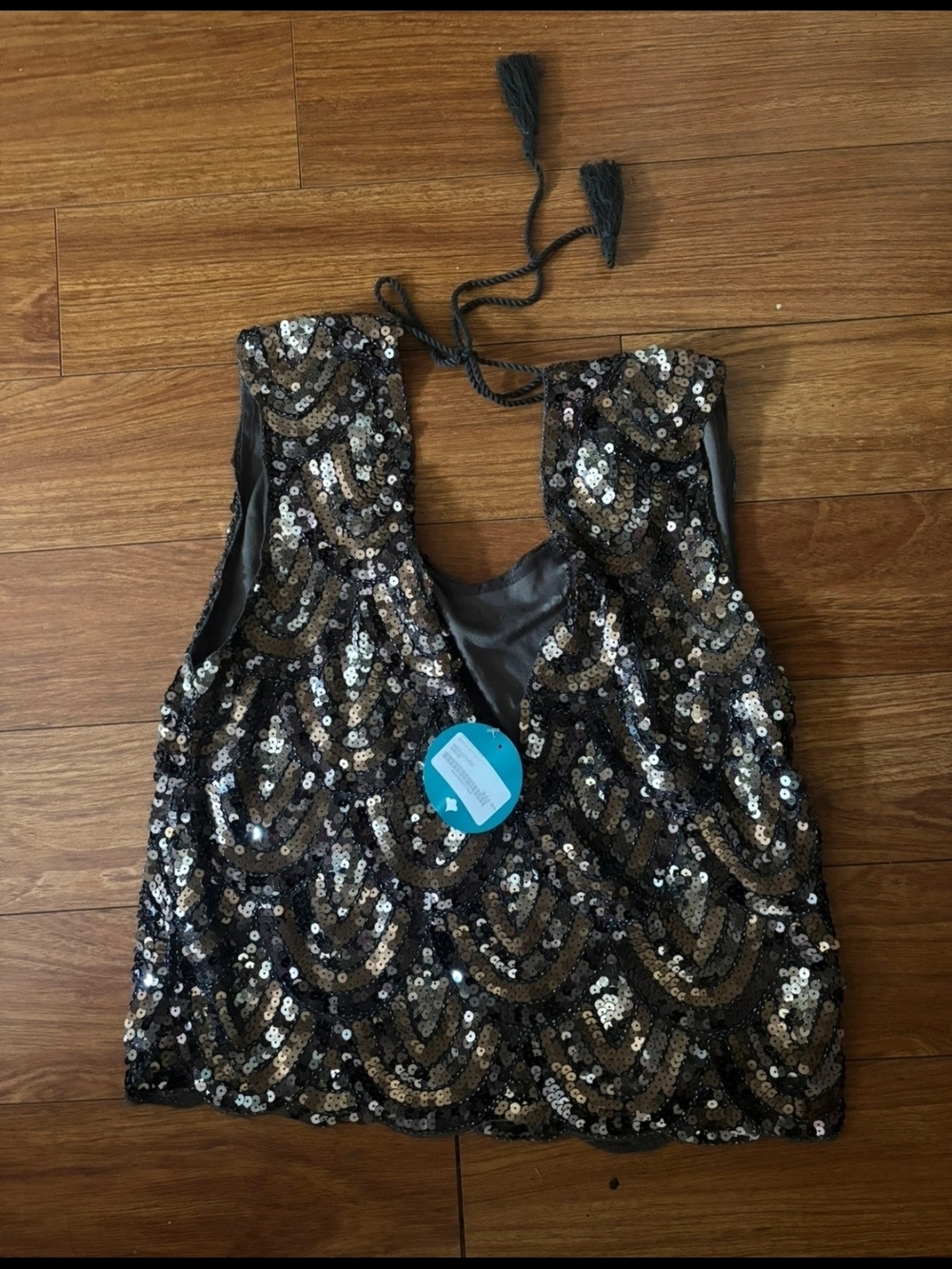 verty Black and Gold Sequin Halter Tank